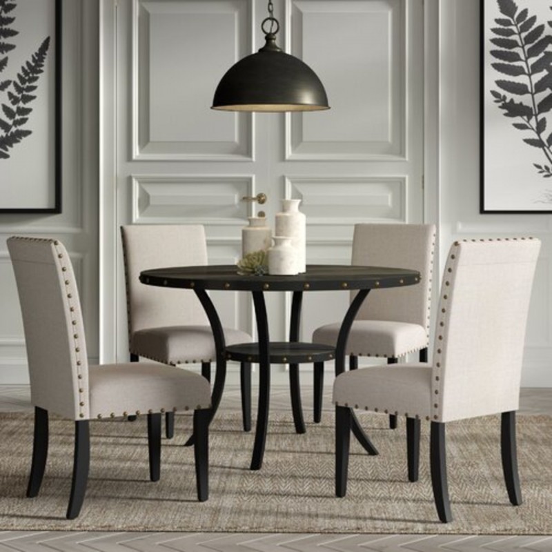 4 Seater Dining Set with 4 Cushioned Chairs and Round Dining Table